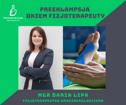 zdjęcie Darii Lipy fizjoterapeutki oraz stopy z opatrunkiem
