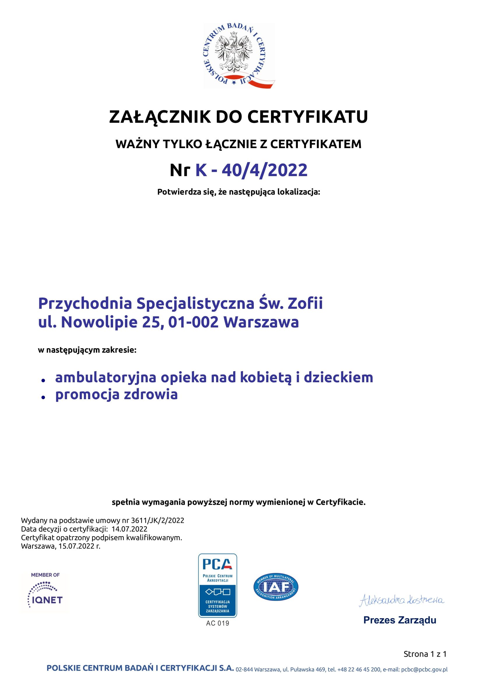 certyfikat 37001 usługi ambulatoryjne